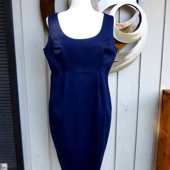 2 Piece Navy Form Fitting Cotton Dress with Crop Jacket, Size 14 - Picture 2 of 5
